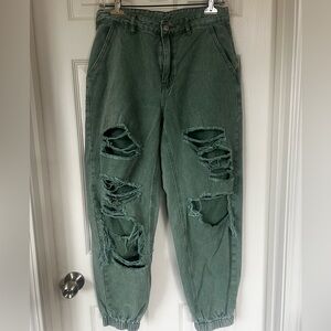 SHEIN Sage Green Distressed Jeans